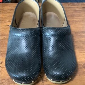 Black Perforated Dansko Leather Clogs